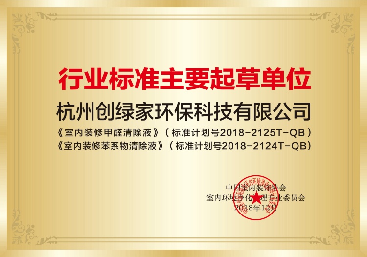 行業標準主要起草單位獲得者